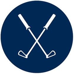 Blue Dot with two crossed golf clubs